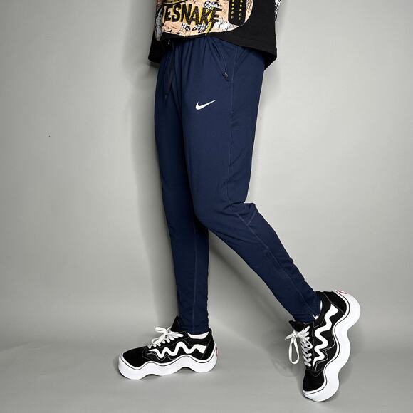 Nike Sweatpants Navy Blue Polyester Joggers White Swoosh has Ankle Zippers
